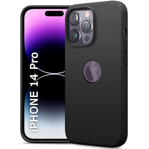 Silicone Back Cover Case for iPhone 14 Pro | Soft Micro-Fibre Lining Inside | Camera Protection Bump | Shockproof Back Cover (Silicone, Black)-Logo