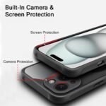 Ultra-Hybrid Shockproof Back Cover Case for iPhone 15 | Hard Back Cover Case for iPhone 15 (PC & TPU, Translucent Smoke Matte Back, Black Sides)