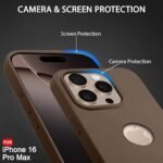 iPhone 16 Pro Max | Soft Micro-Fibre Lining Inside | Camera Protection Bump | Shockproof Case (Silicone, Logo Hole, Brown)