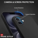 Silicone Back Cover Case for iPhone 16 Plus | Soft Micro-Fibre Lining Inside | Camera Protection Bump | Shockproof Back Cover (Silicone, Black)