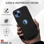 iPhone 13 | Slim Fit Protective Design | Ultra Matte Finish | Camera Protection Bump | Soft Silicon Back Cover (Silicone, Black)- Logo