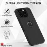iPhone 16 Pro | Soft Micro-Fibre Lining Inside | Camera Protection Bump | Shockproof Back Cover (Silicone, Logo Hole, Black)
