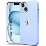 Silicone Back Cover Case for iPhone 15 Plus | Soft Micro-Fibre Lining Inside | Camera Protection Bump | Shockproof Back Cover (Silicone, Blue)- Logo