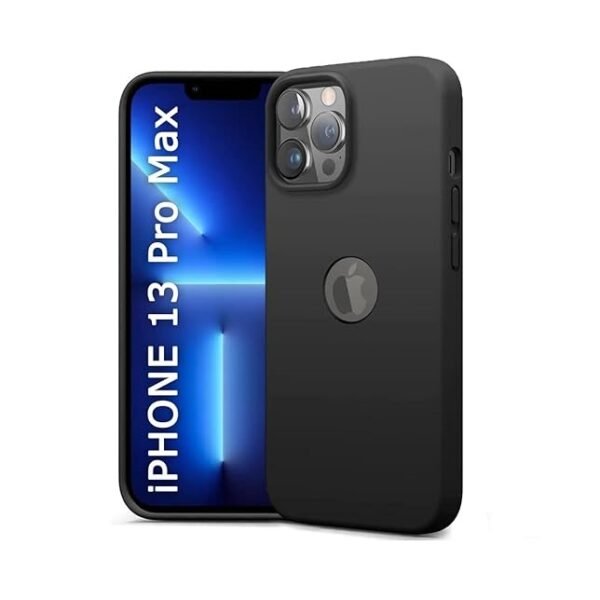 iPhone 13 Pro Max Back Cover Case | Slim Fit Protective Design | Camera Protection Bump | Soft Silicon Back Cover (Silicone, Black)-Logo