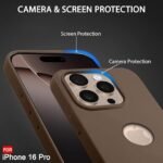 iPhone 16 Pro | Soft Micro-Fibre Lining Inside | Camera Protection Bump | Shockproof Back Cover (Silicone, Logo Hole, Brown)