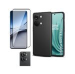 Combo pack for Back Cover Case Compatible for OnePlus Nord 3 5G | Silicone Black | Camera Lens Protector & Tempered Screen Glass.