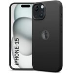 Silicone Back Cover Case for iPhone 15 | Soft Micro-Fibre Lining Inside | Camera Protection Bump | Shockproof Back Cover (Silicone, Black)- Logo