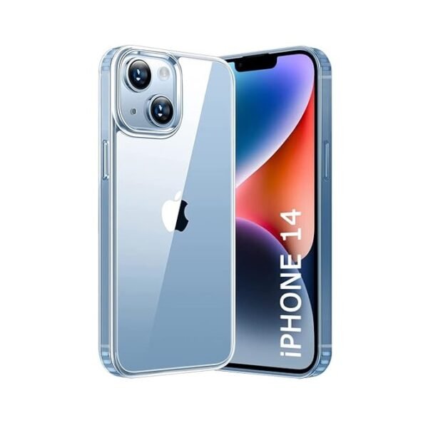 Ultra-Hybrid Crystal Clear Back Case Cover for iPhone 14 | Shockproof Design | Camera Protection Bump | Hard Clear Back (PC, TPU | Transparent)