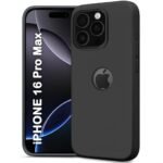 iPhone 16 Pro Max | Soft Micro-Fibre Lining Inside | Camera Protection Bump | Shockproof Case (Silicone, Logo Hole, Black)