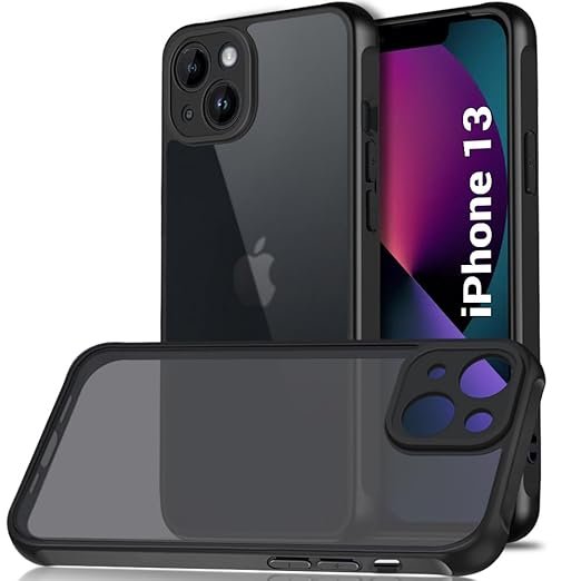 Hybrid Matte Frosted Translucent iPhone 13 Back Cover Case | Shockproof Design | Camera Protection Module | Hard Back Cover (PC & TPU, Frost Black)