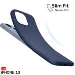 iPhone 13 | Slim Fit Protective Design | Ultra Matte Finish | Camera Protection Bump | Soft Silicon Back Cover (Silicone, Blue)- Logo
