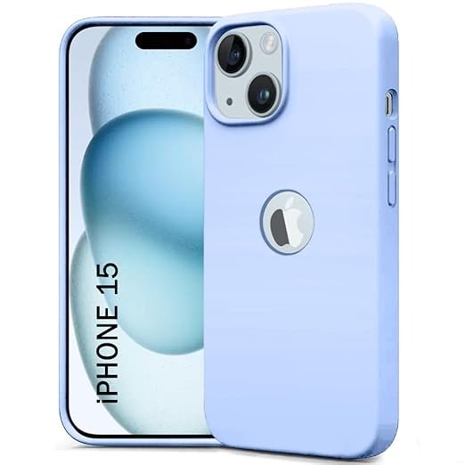 Silicone Back Cover Case for iPhone 15 | Soft Micro-Fibre Lining Inside | Camera Protection Bump | Shockproof Back Cover (Silicone, Blue)- Logo
