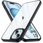 TPU+PC Ultra-Hybrid Crystal Clear Back Cover Case For Iphone 15 | Slim Fit Shockproof Design | Camera Protection Bump | Transparent Back Cover Case (Black Bumper), Black