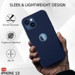 iPhone 13 | Slim Fit Protective Design | Ultra Matte Finish | Camera Protection Bump | Soft Silicon Back Cover (Silicone, Blue)- Logo