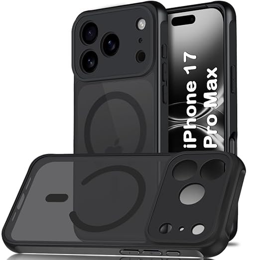 iPhone 17 Pro Max Compatible with MagSafe | ShockProof Design | Camera Protection Module | Hard Back Cover Case (PC & TPU, Frost Black)