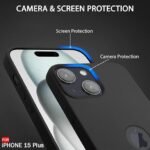 Silicone Back Cover Case for iPhone 15 Plus | Soft Micro-Fibre Lining Inside | Camera Protection Bump | Shockproof Back Cover (Silicone, Black)- Logo