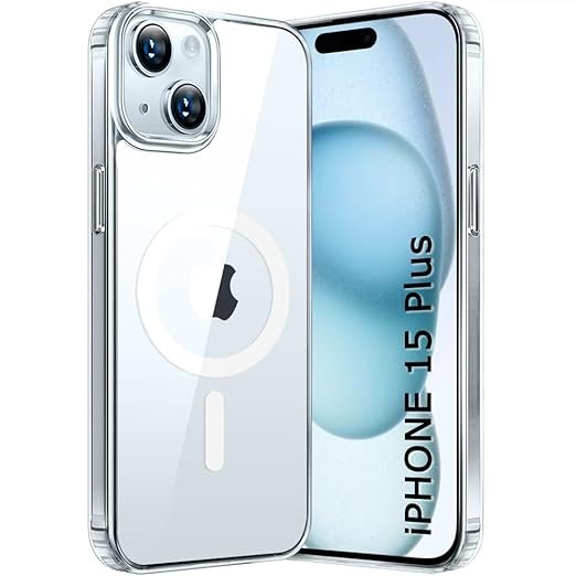 iPhone 15 Plus Compatible with MagSafe | Camera Protection | Hard Crystal Clear Back | Shockproof Case (PC & TPU, Transparent)