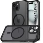 Ultra-Hybrid Shockproof Back Cover Case for iPhone 15 Plus (PC & TPU, MagSafe Compatible, Translucent Smoke Matte Back, Black Sides)
