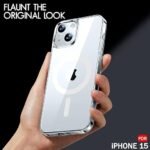 Ultra-Hybrid Shockproof Back Cover Case for iPhone 15 Compatible with MagSafe | Camera Protection Bump (PC & TPU, Crystal Clear Back, Transparent Sides)