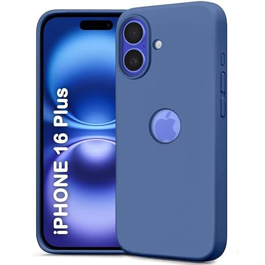 Silicone Back Cover Case for iPhone 16 Plus | Soft Micro-Fibre Lining Inside | Camera Protection Bump | Shockproof Back Cover (Silicone, Blue)- Logo