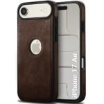 Genuine Leather Finish Back Cover Case for iPhone 17 Air | ShockProof Design | Raised Edges for Camera & Screen Protection (Brown)- Logo