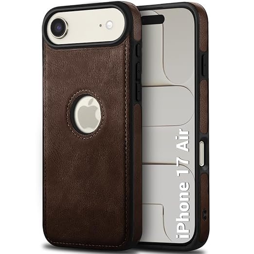 Genuine Leather Finish Back Cover Case for iPhone 17 Air | ShockProof Design | Raised Edges for Camera & Screen Protection (Brown)- Logo