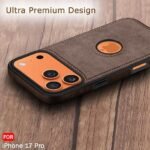 Genuine Leather Finish Back Cover Case for iPhone 17 Pro | Shockproof Design | Raised Edges for Camera & Screen Protection (Brown)