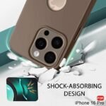 iPhone 16 Pro | Soft Micro-Fibre Lining Inside | Camera Protection Bump | Shockproof Back Cover (Silicone, Logo Hole, Brown)