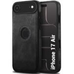 Genuine Leather Finish Back Cover Case for iPhone 17 Air | ShockProof Design | Raised Edges for Camera & Screen Protection (Black)- Logo