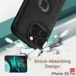 Leather Finish Back Cover Case for iPhone 16 Pro | ShockProof Design | Raised Edges for Camera & Screen Protection (Black)- Logo