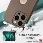 iPhone 16 Pro Max | Soft Micro-Fibre Lining Inside | Camera Protection Bump | Shockproof Case (Silicone, Logo Hole, Brown)