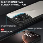 iPhone 16 Pro | 360° Protection | Crystal Clear Hard Back Case for iPhone 16 Pro (PC & TPU, Transparent Clear Back, Black Sides)