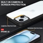 TPU+PC Ultra-Hybrid Crystal Clear Back Cover Case For Iphone 15 | Slim Fit Shockproof Design | Camera Protection Bump | Transparent Back Cover Case (Black Bumper), Black