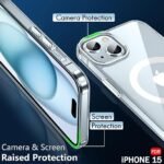 Ultra-Hybrid Shockproof Back Cover Case for iPhone 15 Compatible with MagSafe | Camera Protection Bump (PC & TPU, Crystal Clear Back, Transparent Sides)