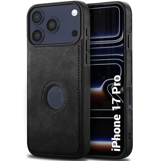 Genuine Leather Finish Back Cover Case for iPhone 17 Pro | Shockproof Design | Raised Edges for Camera & Screen Protection (Black)