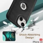 Leather Finish iPhone 14 Back Cover Case | Shockproof Design | Raised Edges for Camera & Screen Protection (Black)
