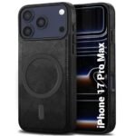 Genuine Leather Finish Back Cover Case for iPhone 17 Pro Max | Shockproof Design | Raised Edges for Camera & Screen Protection (MagSafe Compatible, Black)