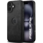 Leather Finish Back Cover Case for iPhone 16 Plus | Shockproof Design | Raised Edges for Camera & Screen Protection (Black)