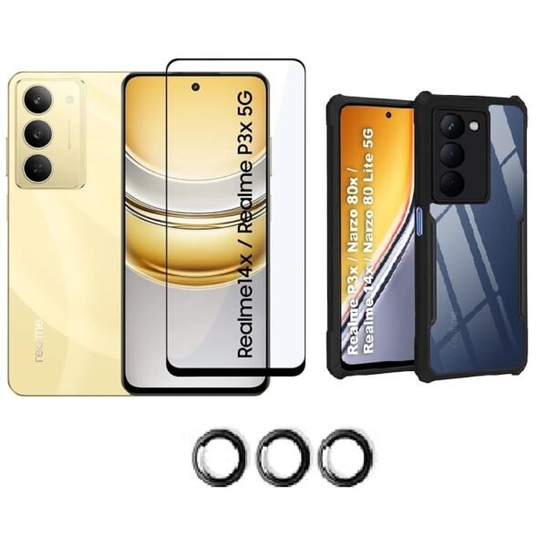 3 in 1 Combo Pack for Realme P3x 5G / Realme 14x 5G – Eagle Black Cover (Back Cover + Camera Lens Protector + Tempered Glass)