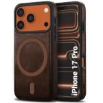 Genuine Leather Finish Back Cover Case for iPhone 17 Pro | Shockproof Design | Raised Edges for Camera & Screen Protection (MagSafe Compatible, Brown)