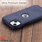 Leather Finish iPhone 15 Back Cover Case | Shockproof Design | Raised Edges for Camera & Screen Protection | Stunning Minimalist Design Back Cover (Blue)