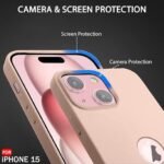 Silicone Back Cover Case for iPhone 15 | Soft Micro-Fibre Lining Inside | Camera Protection Bump | Shockproof Back Cover (Silicone, Pink)- Logo