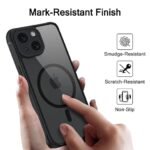 Ultra-Hybrid Shockproof Back Cover Case for iPhone 15 Plus (PC & TPU, MagSafe Compatible, Translucent Smoke Matte Back, Black Sides)