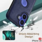 Leather Finish Back Cover Case for iPhone 16 | Shockproof Design | Raised Edges for Camera & Screen Protection (Blue)