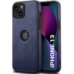 Genuine Leather Finish iPhone 13 Back Cover Case | Shockproof Design | Raised Edges for Camera & Screen Protection (Blue)