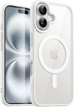 MagSafe Compatible iPhone 16 Case – Hard PC, Anti-Yellow Transparent Anti-Scratch Shockproof Phone Case - White.