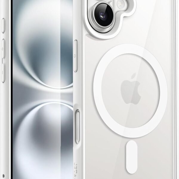 MagSafe Compatible iPhone 16 Case – Hard PC, Anti-Yellow Transparent Anti-Scratch Shockproof Phone Case - White.