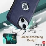 Leather Finish iPhone 15 Back Cover Case | Shockproof Design | Raised Edges for Camera & Screen Protection | Stunning Minimalist Design Back Cover (Blue)
