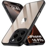 iPhone 16 Pro | 360° Protection | Crystal Clear Hard Back Case for iPhone 16 Pro (PC & TPU, Transparent Clear Back, Black Sides)