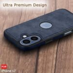 Leather Finish Back Cover Case for iPhone 17 | Shockproof | Camera & Screen Protection  (Blue)